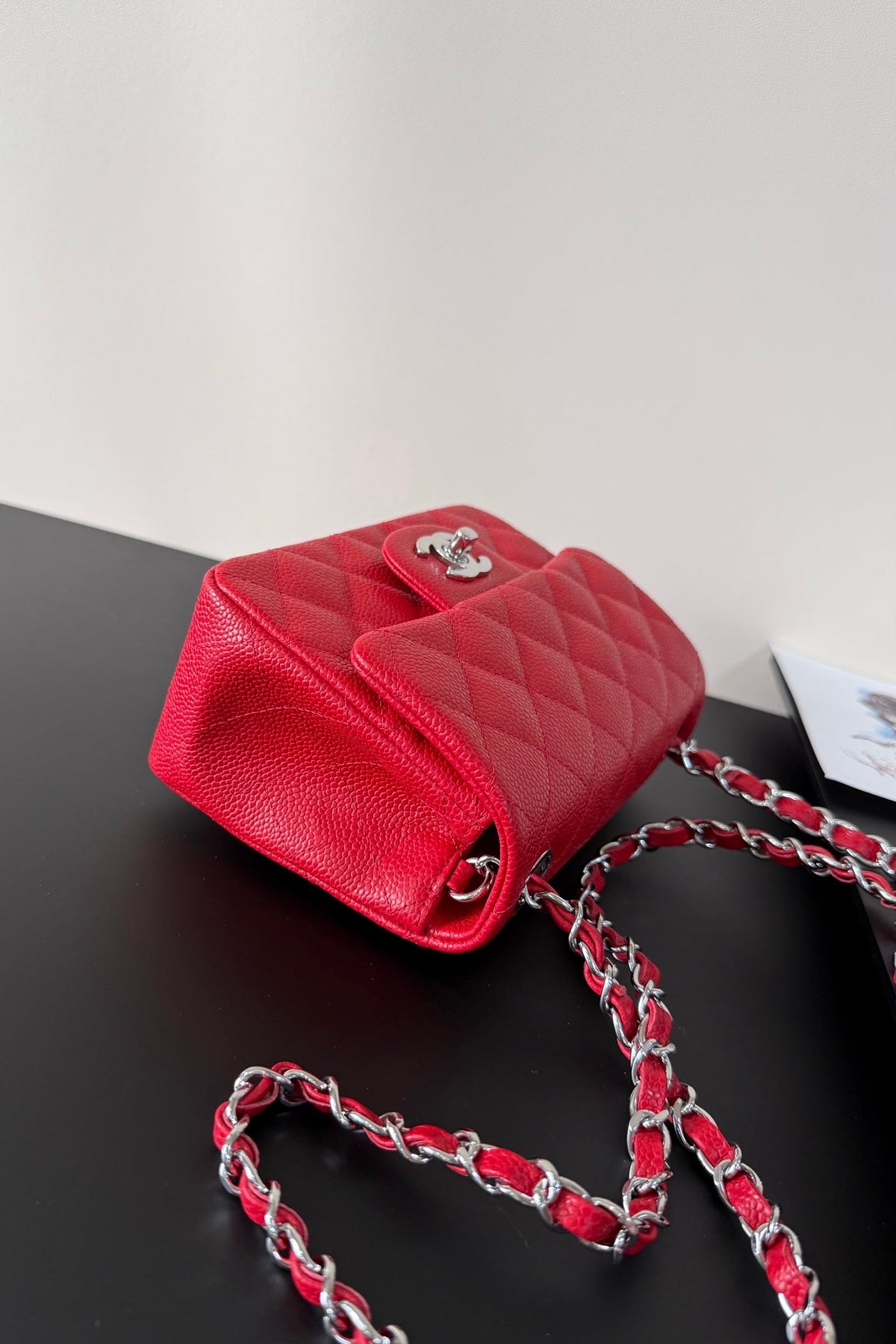 CC Flap Bag 17cm Red Caviar SHW 284745
