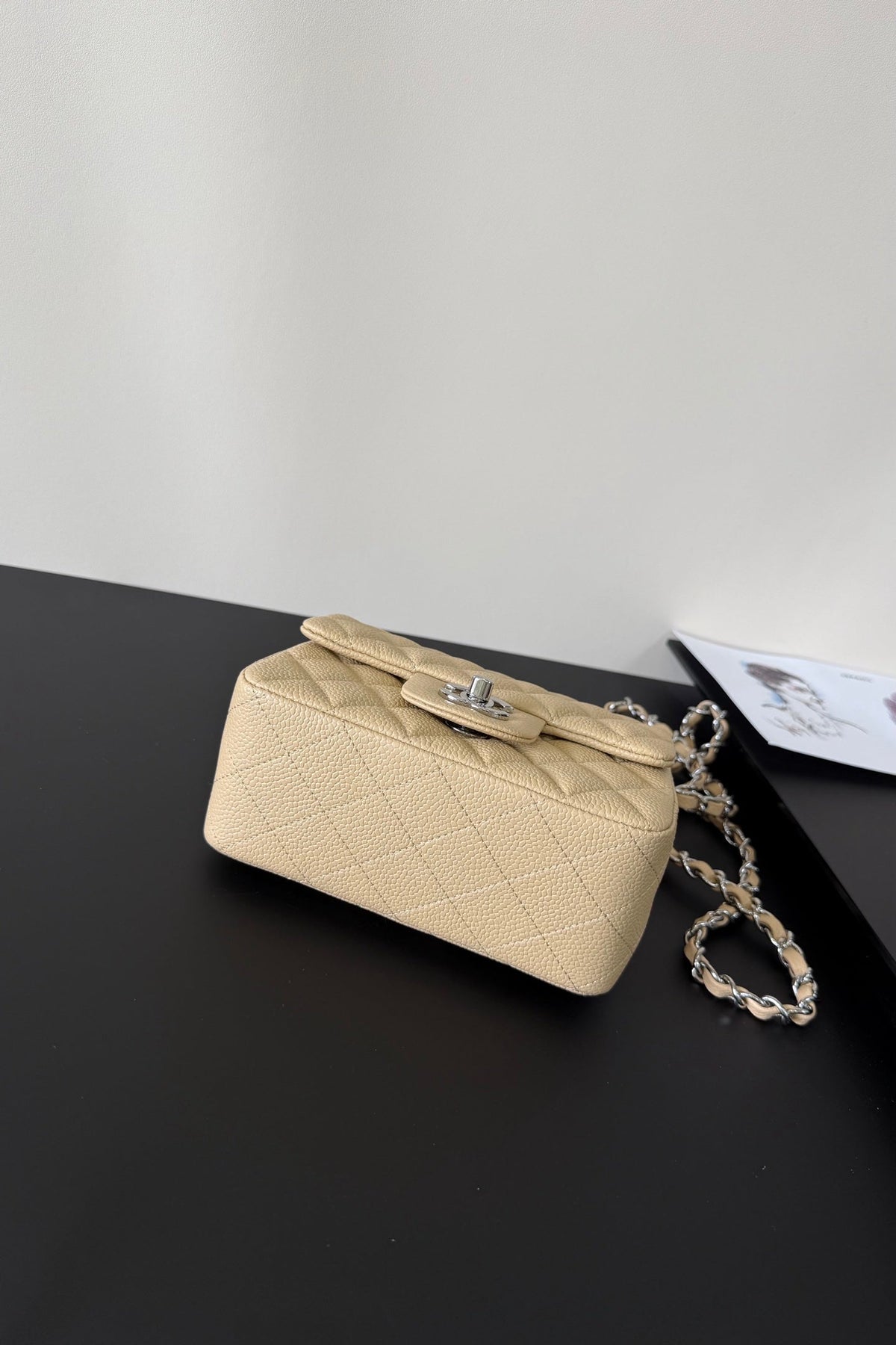 CC Flap Bag 17cm Beige Caviar SHW 284749