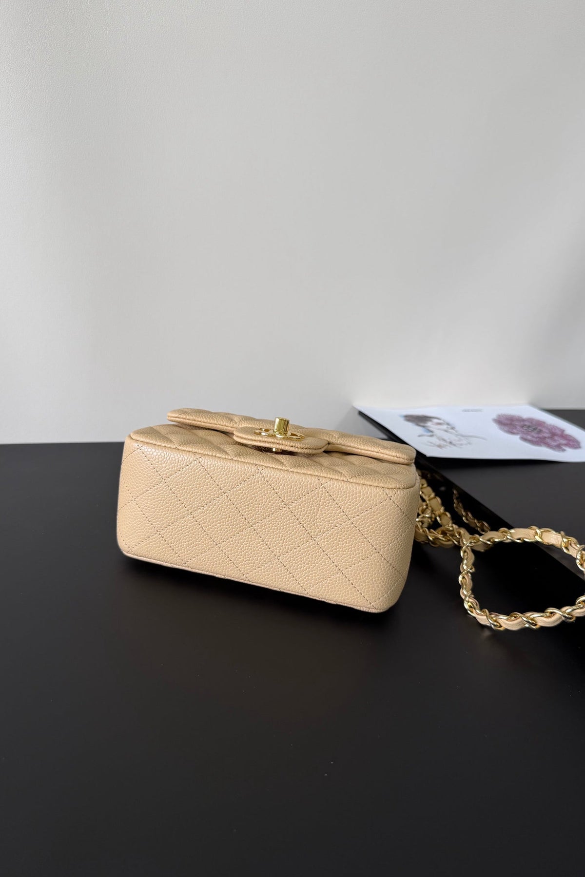 CC Flap Bag 17cm Beige Caviar GHW 284751