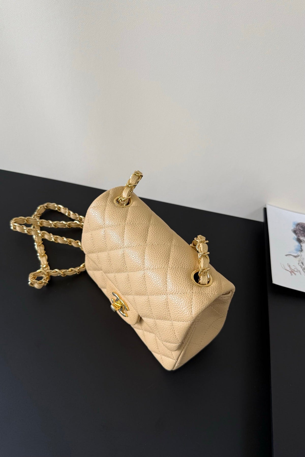 CC Flap Bag 17cm Beige Caviar GHW 284751