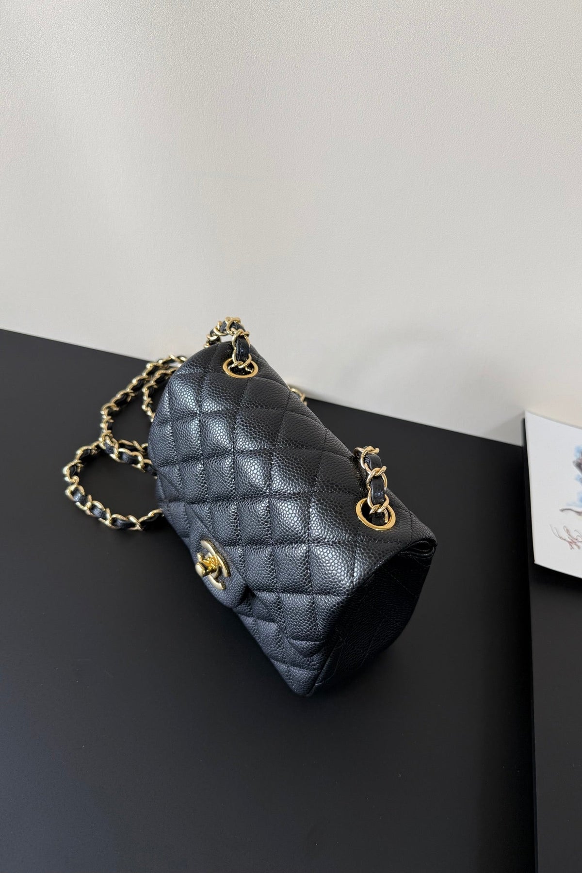 CC Flap Bag 17cm Black Caviar GHW 284753