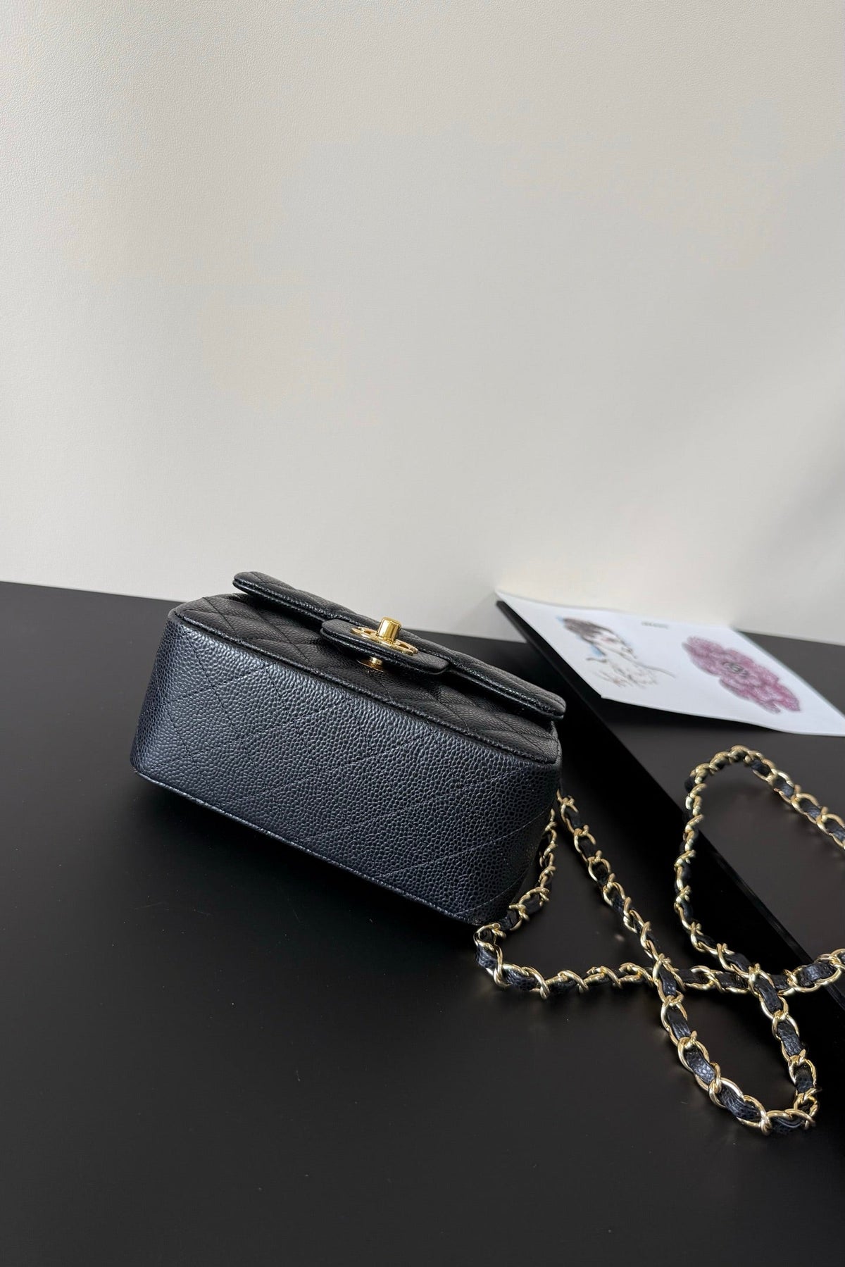 CC Flap Bag 17cm Black Caviar GHW 284753