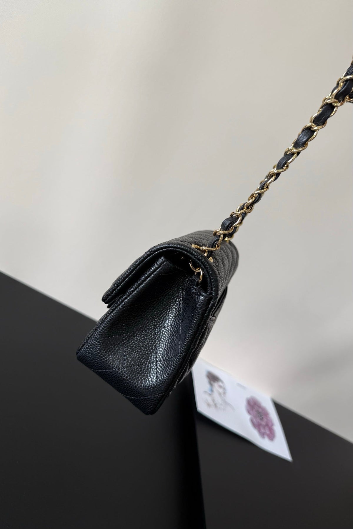 CC Flap Bag 17cm Black Caviar GHW 284753