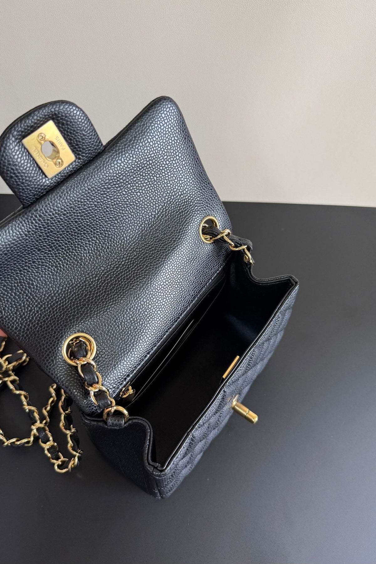CC Flap Bag 17cm Black Caviar GHW 284753