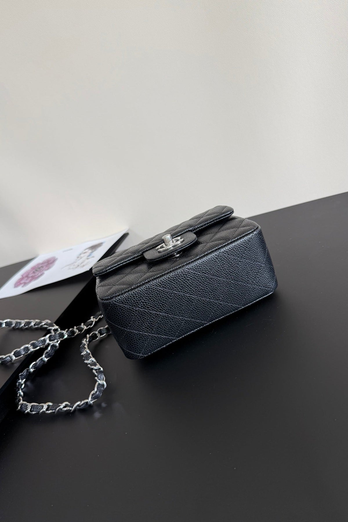 CC Flap Bag 17cm Black Caviar SHW 284755