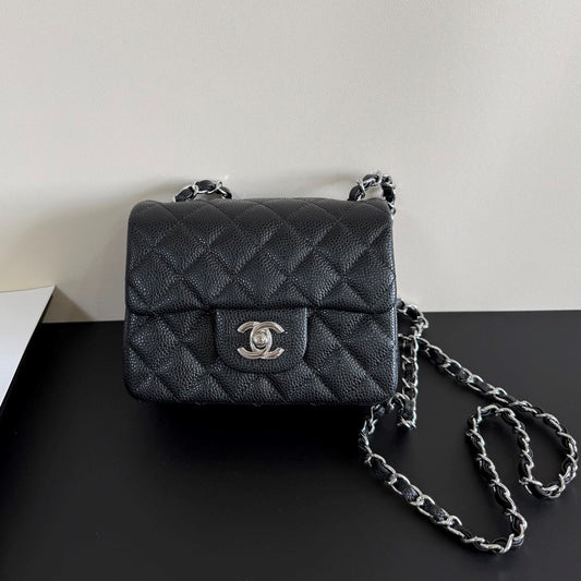 CC Flap Bag 17cm Black Caviar SHW 284755