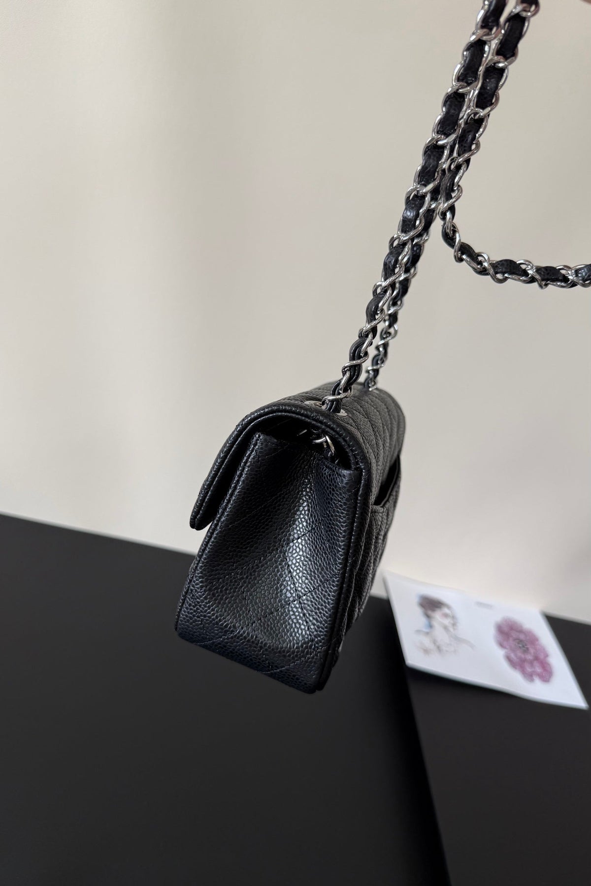 CC Flap Bag 17cm Black Caviar SHW 284755