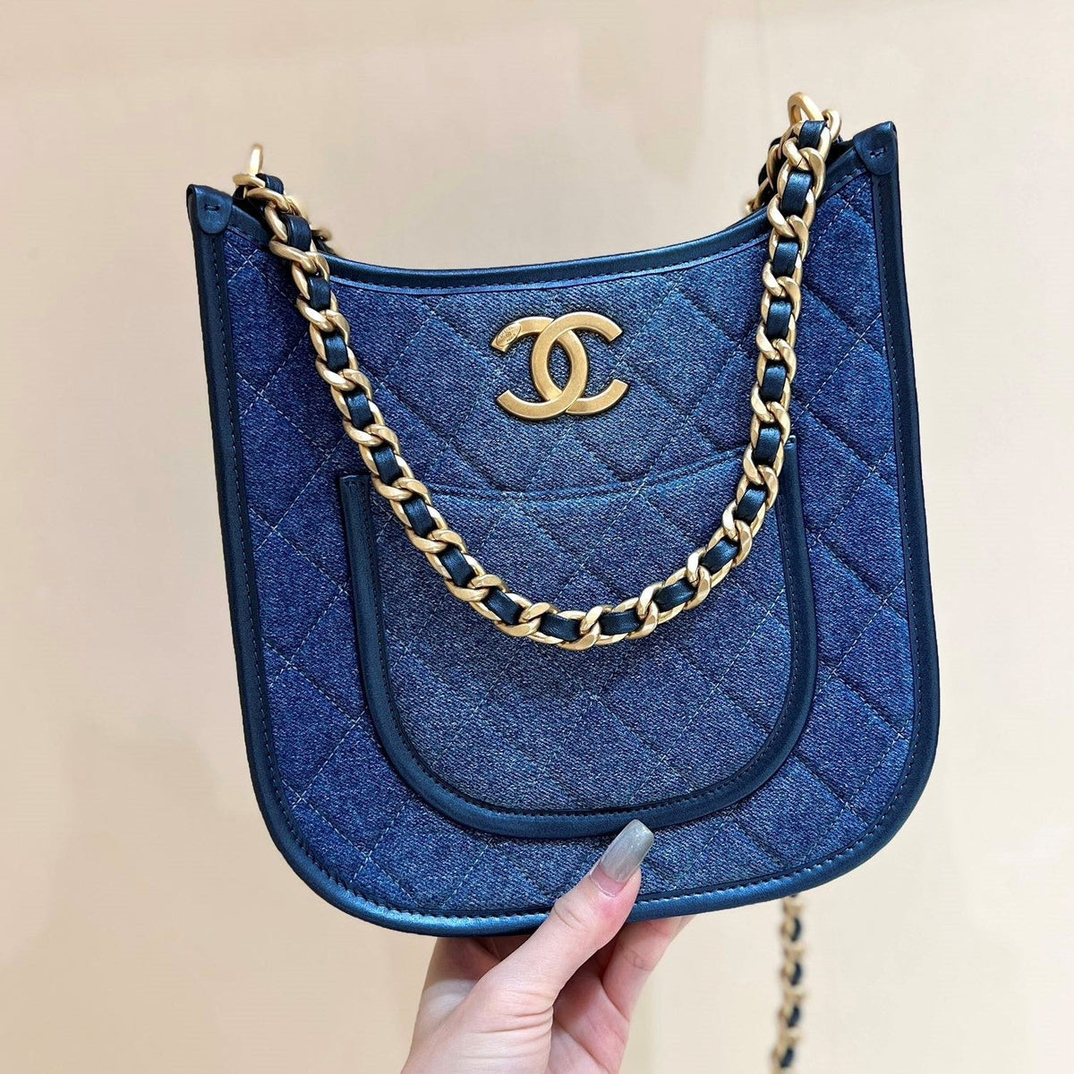 CC 24S AS4532 Shoulder Bag 22cm Blue Denim Light GHW
