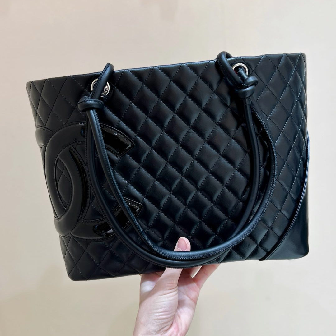Chanel 25s Cambon Ligne Tote Bag 30cm In Black Calfskin