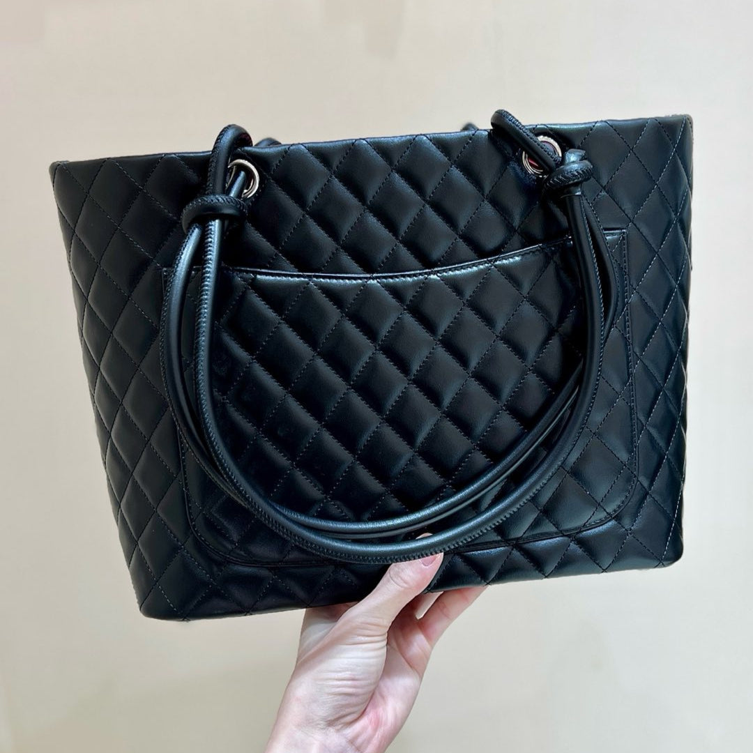 Chanel 25s Cambon Ligne Tote Bag 30cm In Black Calfskin