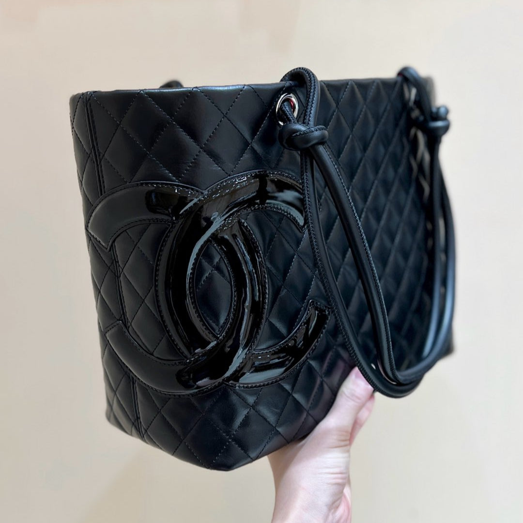 Chanel 25s Cambon Ligne Tote Bag 30cm In Black Calfskin