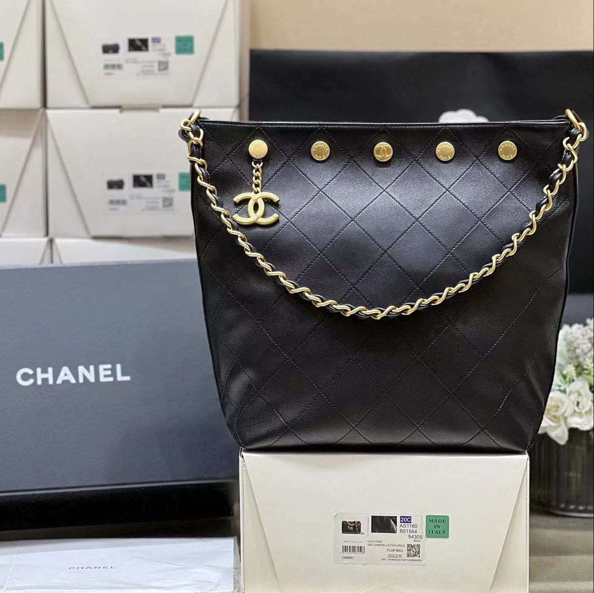 CC AS5406 25P Hobo Bag Black Calfskin 289647