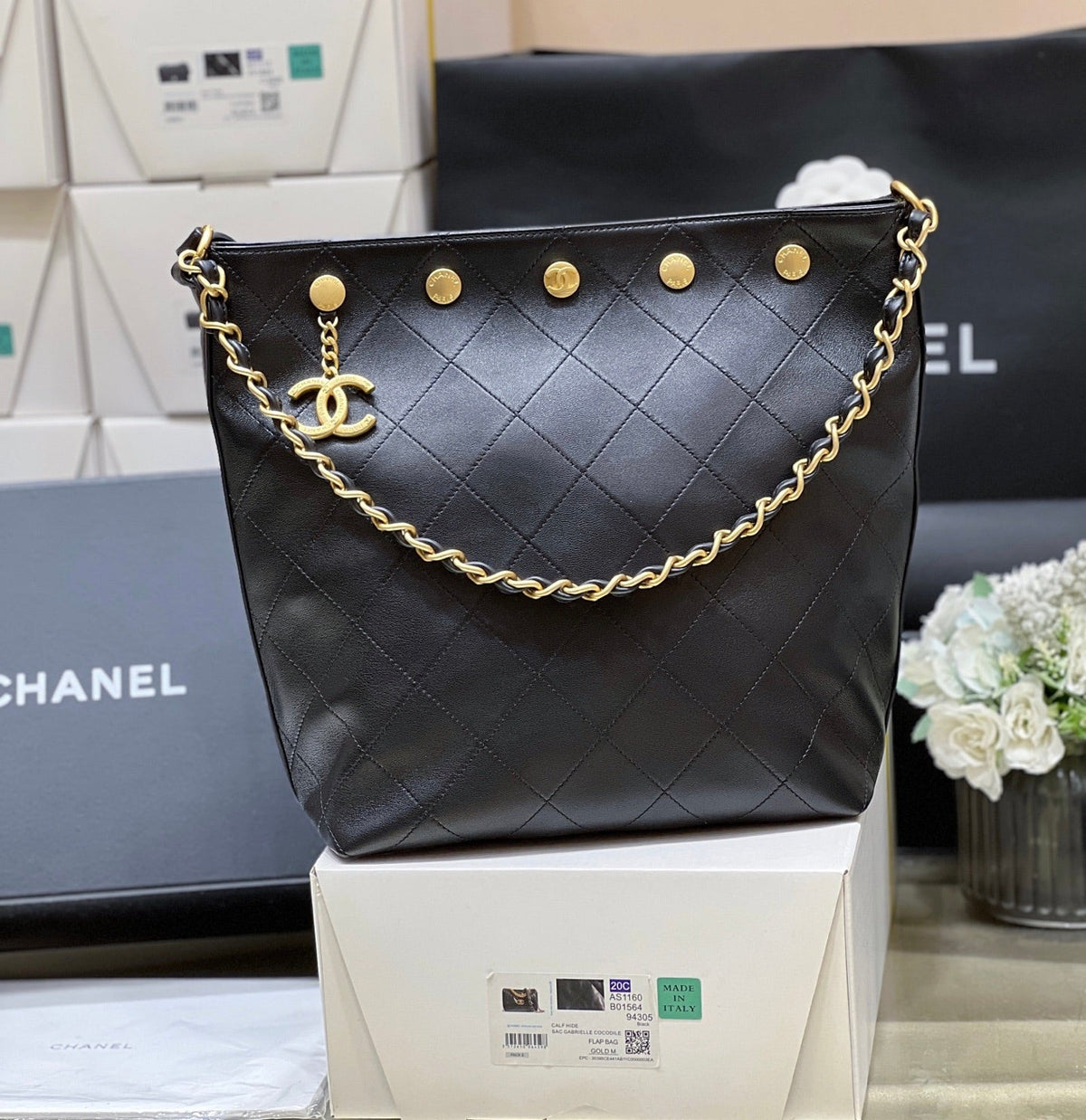CC AS5406 25P Hobo Bag Black Calfskin 289647