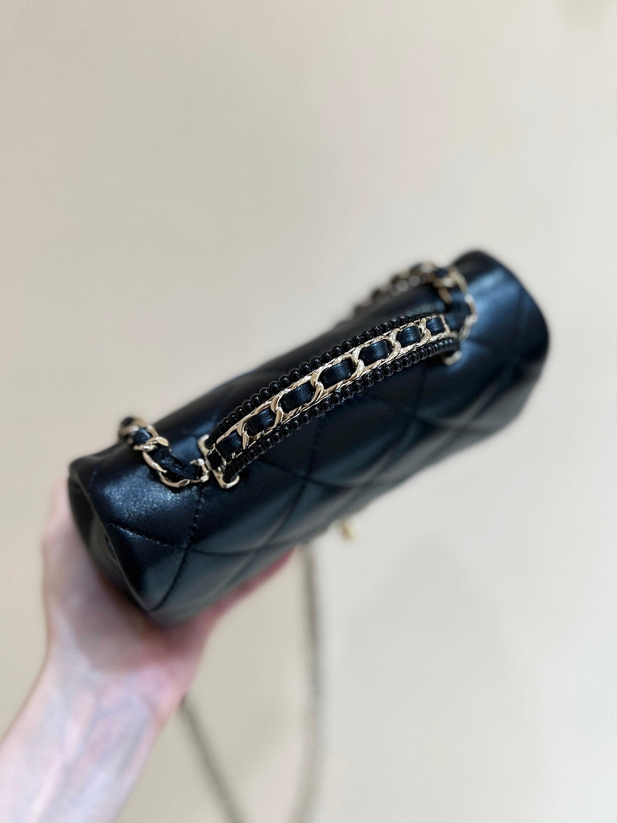 CC 25P Mini Top Handle Flap Bag Black Quited Lambskin 290150