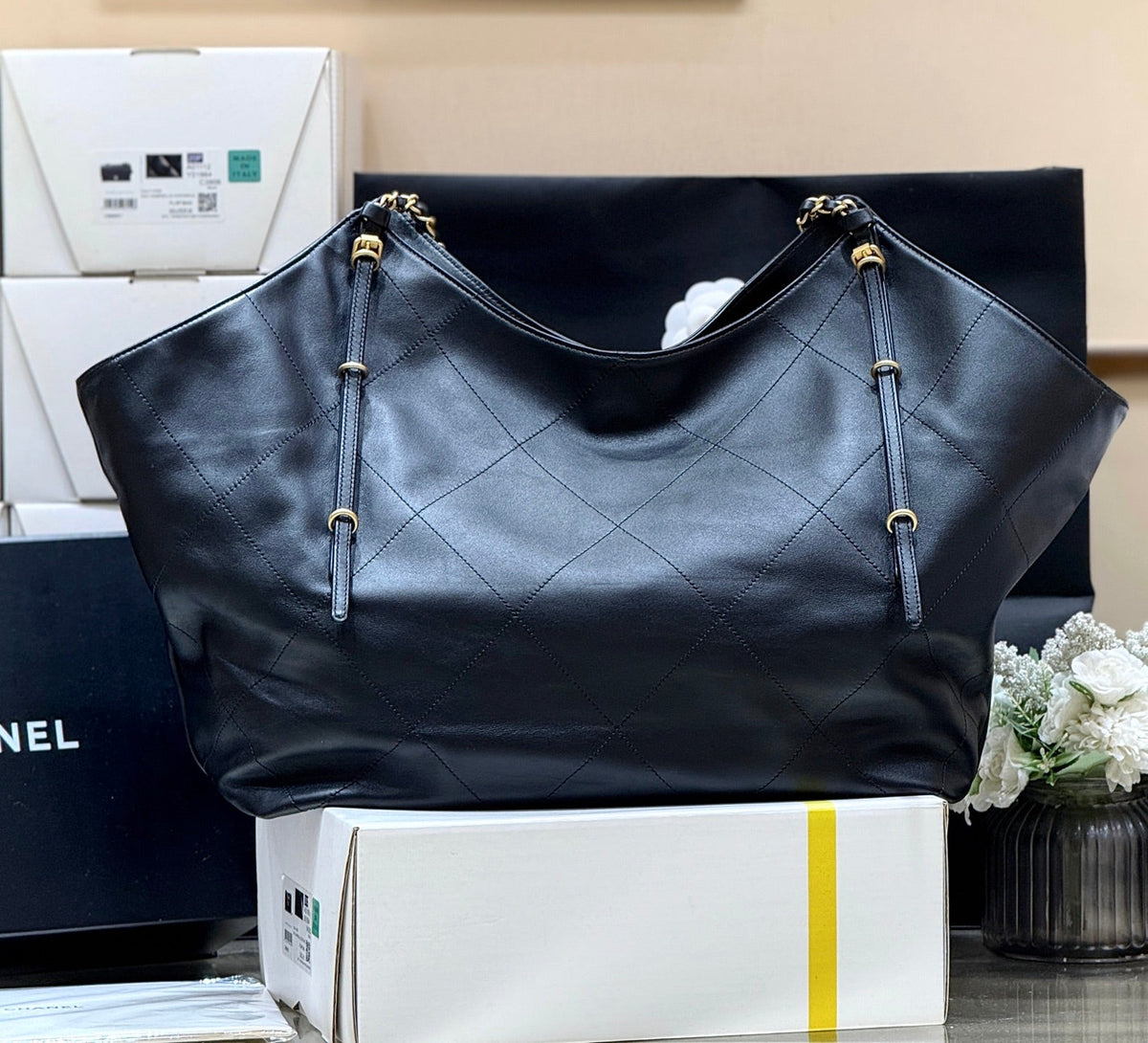 CC Large Maxi Shopping Bag 59cm Black Calfskin GHW