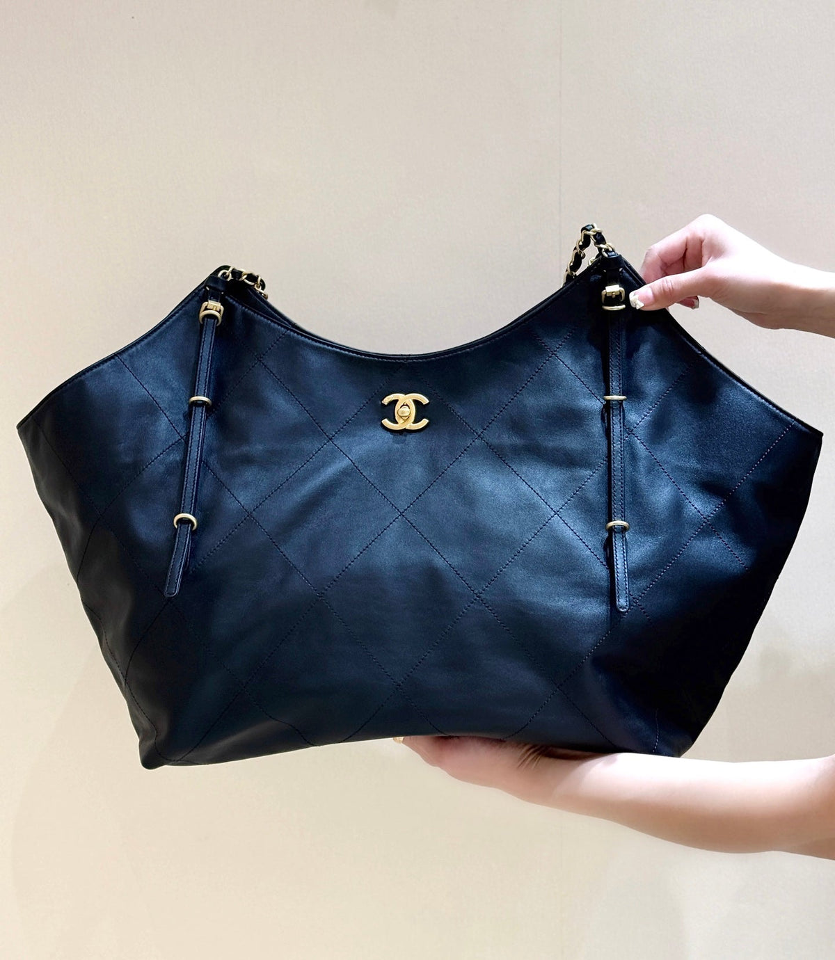CC Large Maxi Shopping Bag 59cm Black Calfskin GHW