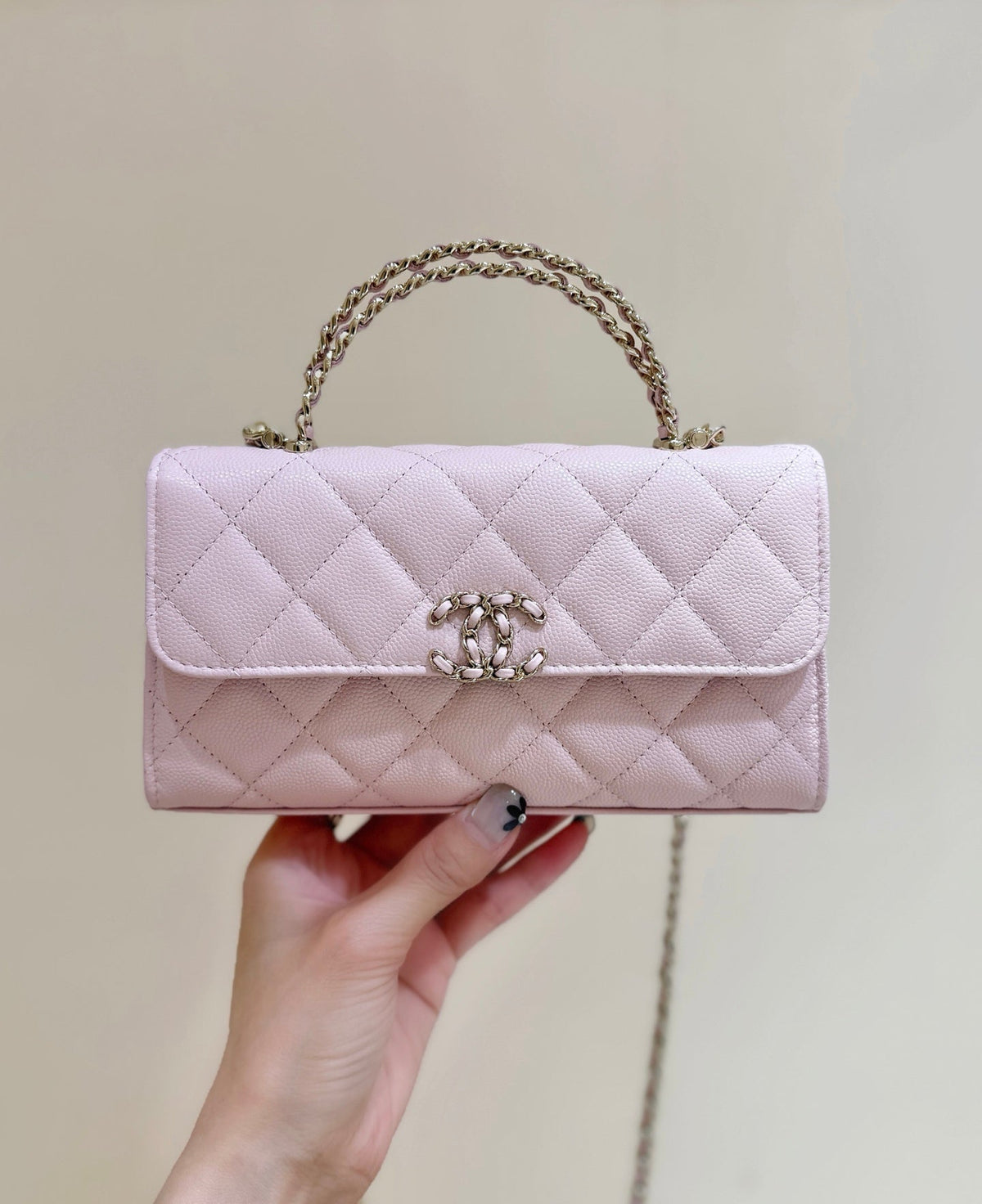 CC 25s Kelly Handle Bag Light Pink Caviar Leather