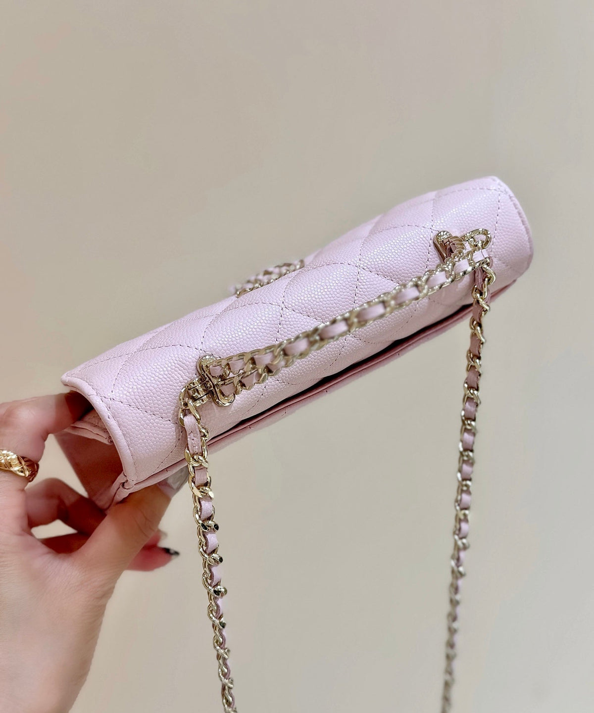 CC 25s Kelly Handle Bag Light Pink Caviar Leather