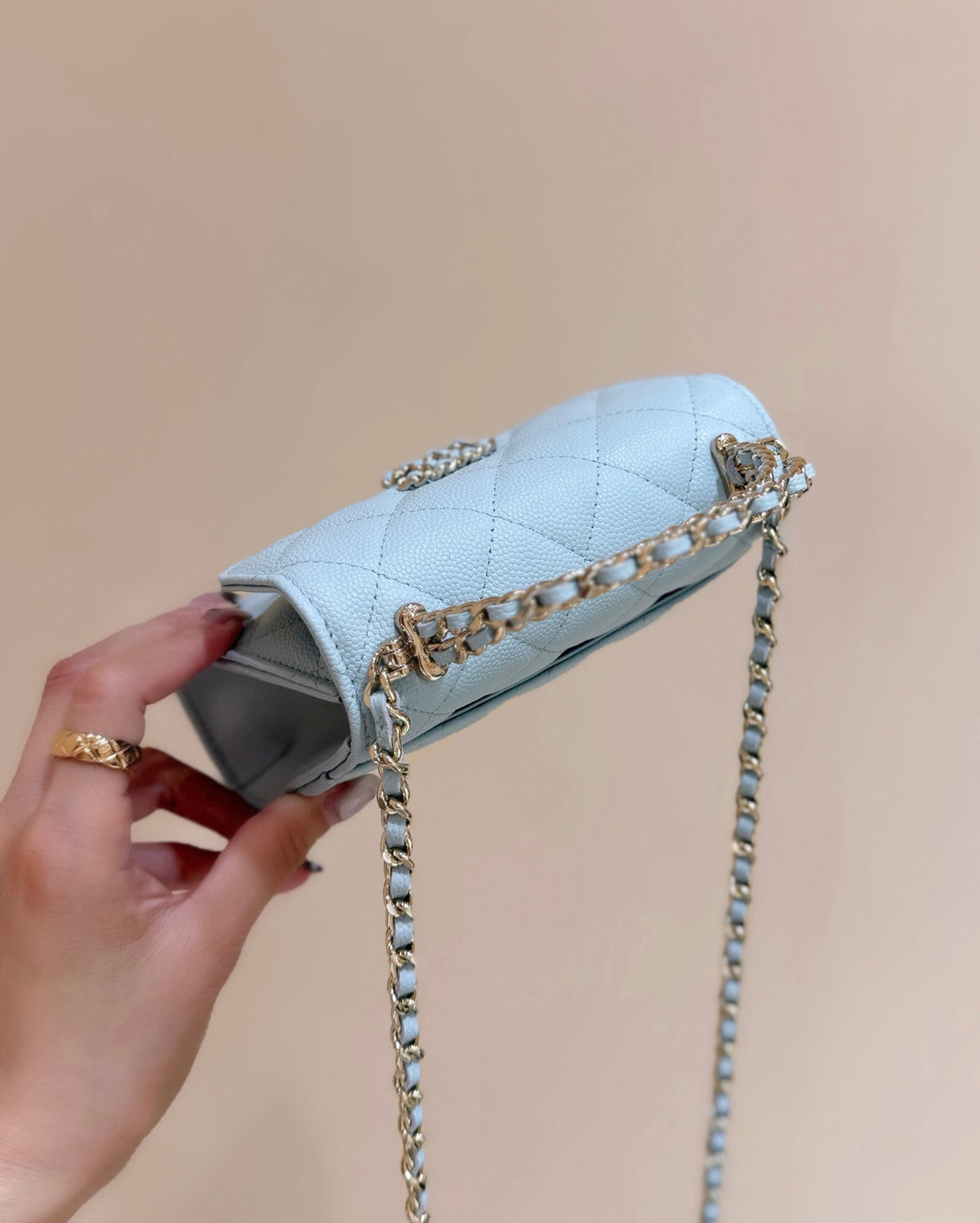 CC 25s Kelly Handle Bag Light Blue Caviar Leather