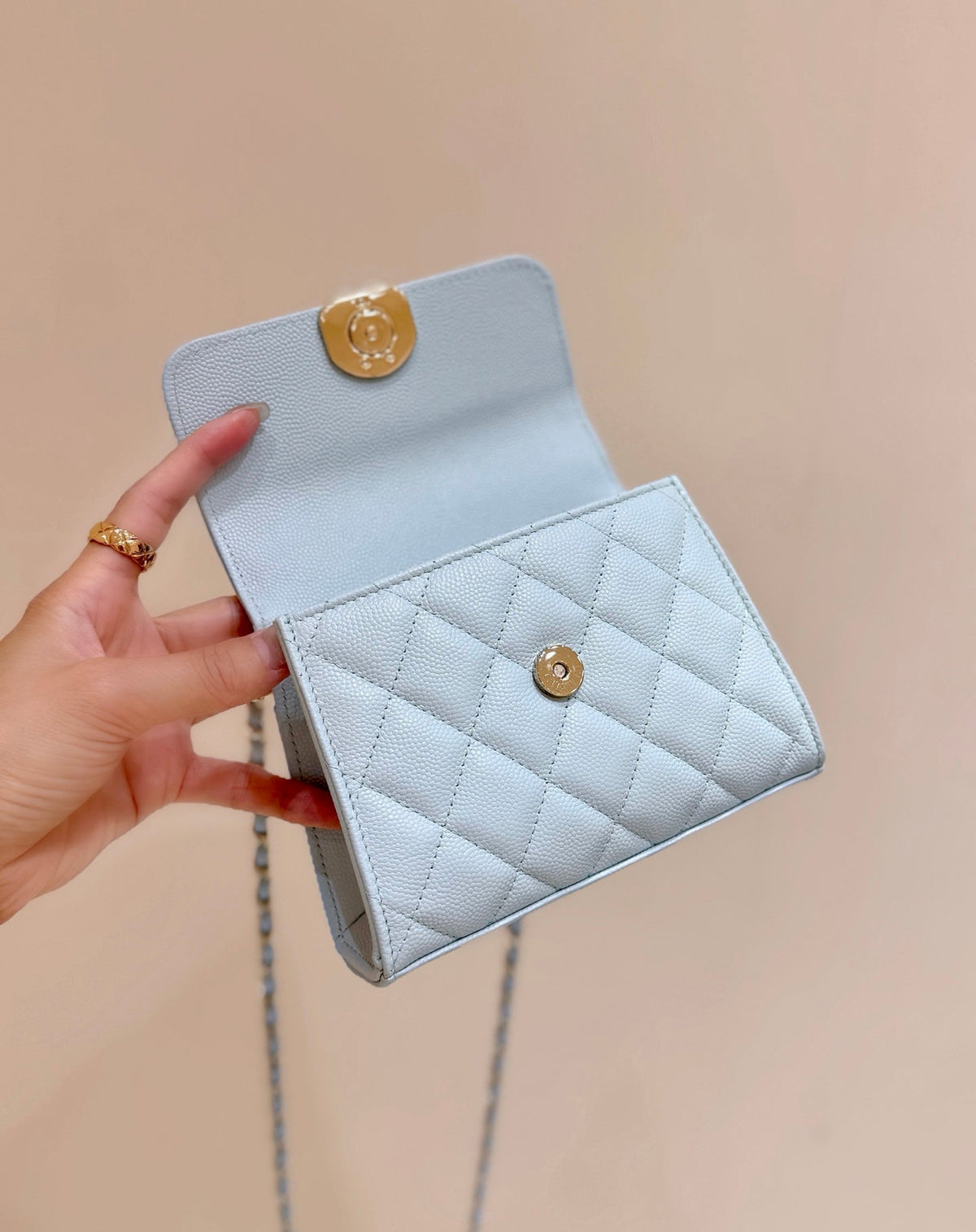 CC 25s Kelly Handle Bag Light Blue Caviar Leather