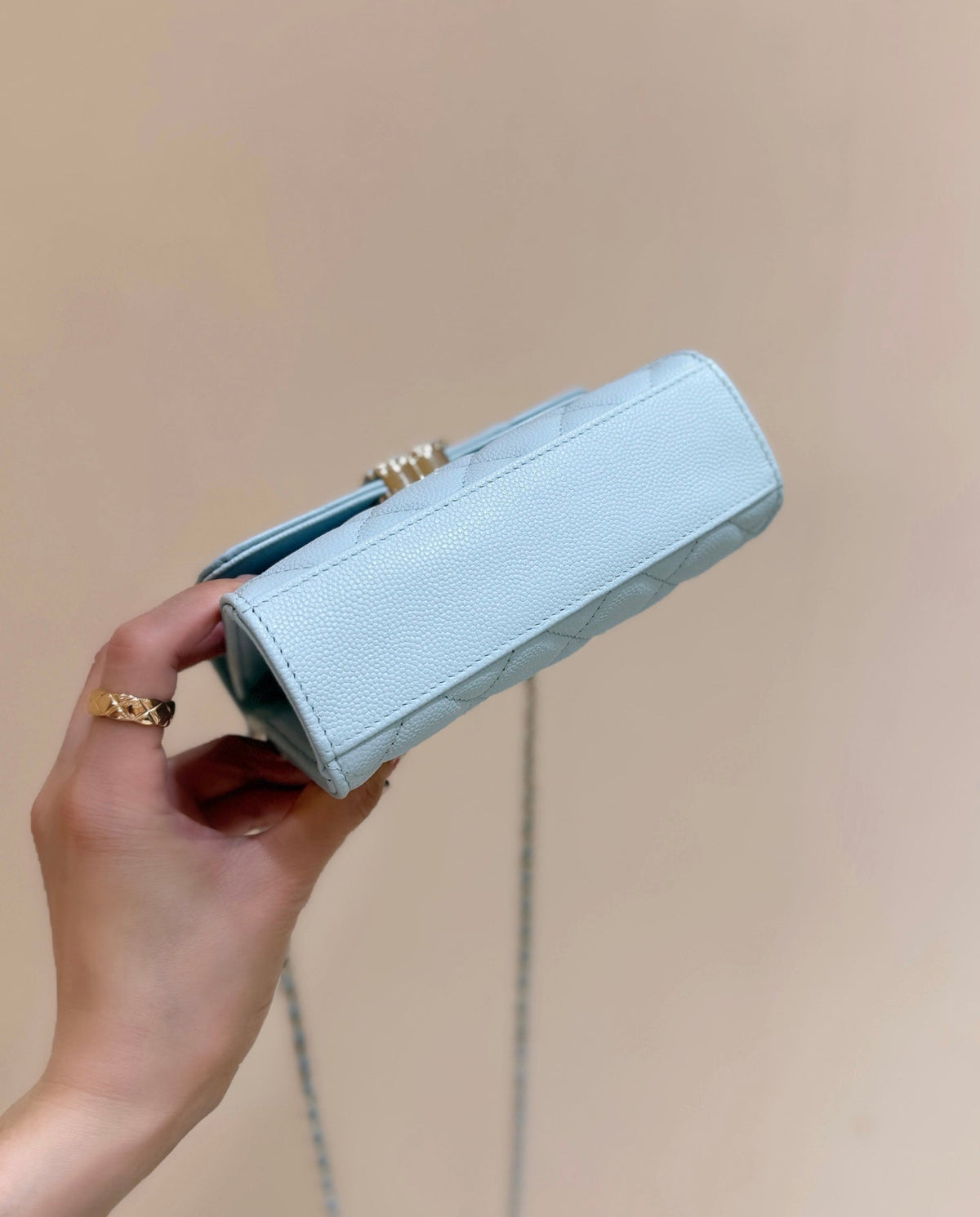 CC 25s Kelly Handle Bag Light Blue Caviar Leather