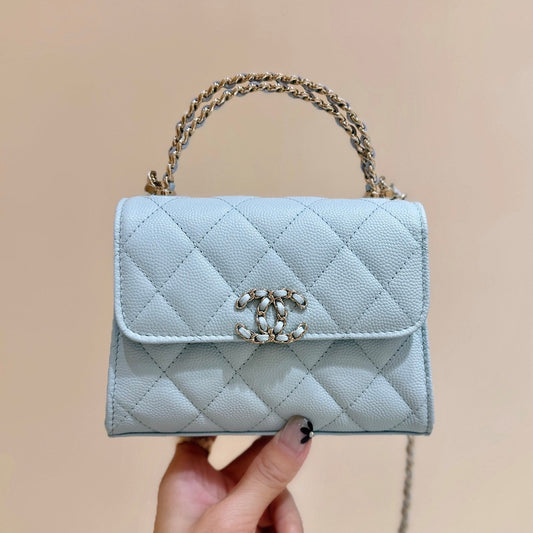 CC 25s Kelly Handle Bag Light Blue Caviar Leather