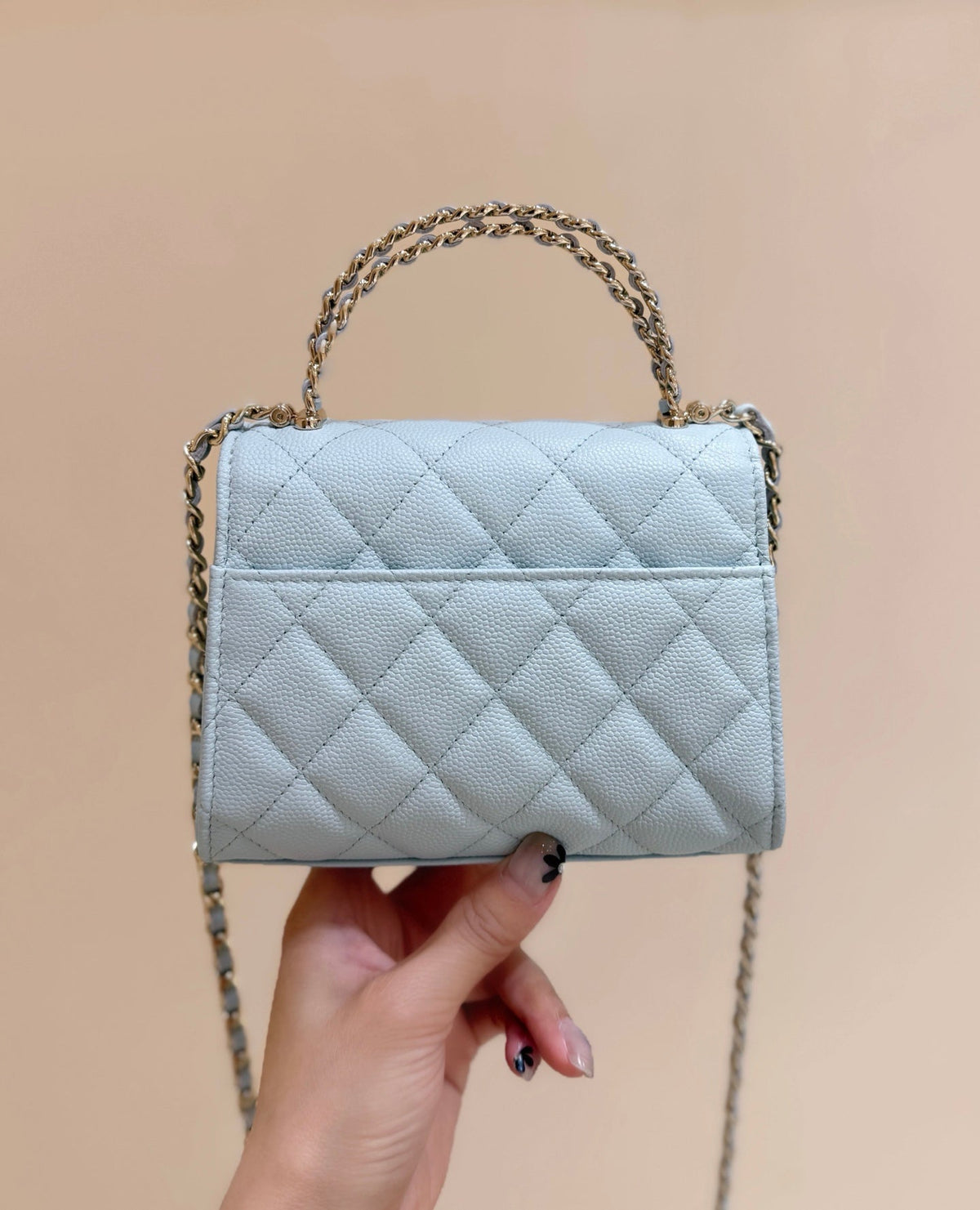 CC 25s Kelly Handle Bag Light Blue Caviar Leather