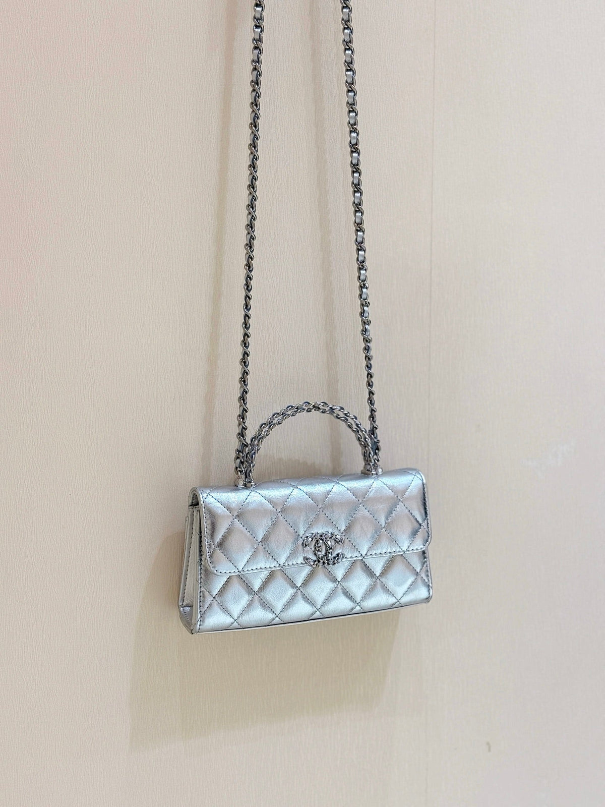 CC 25s Kelly Handle Bag Sliver 18cm Sliver Quited Lambskin 290291