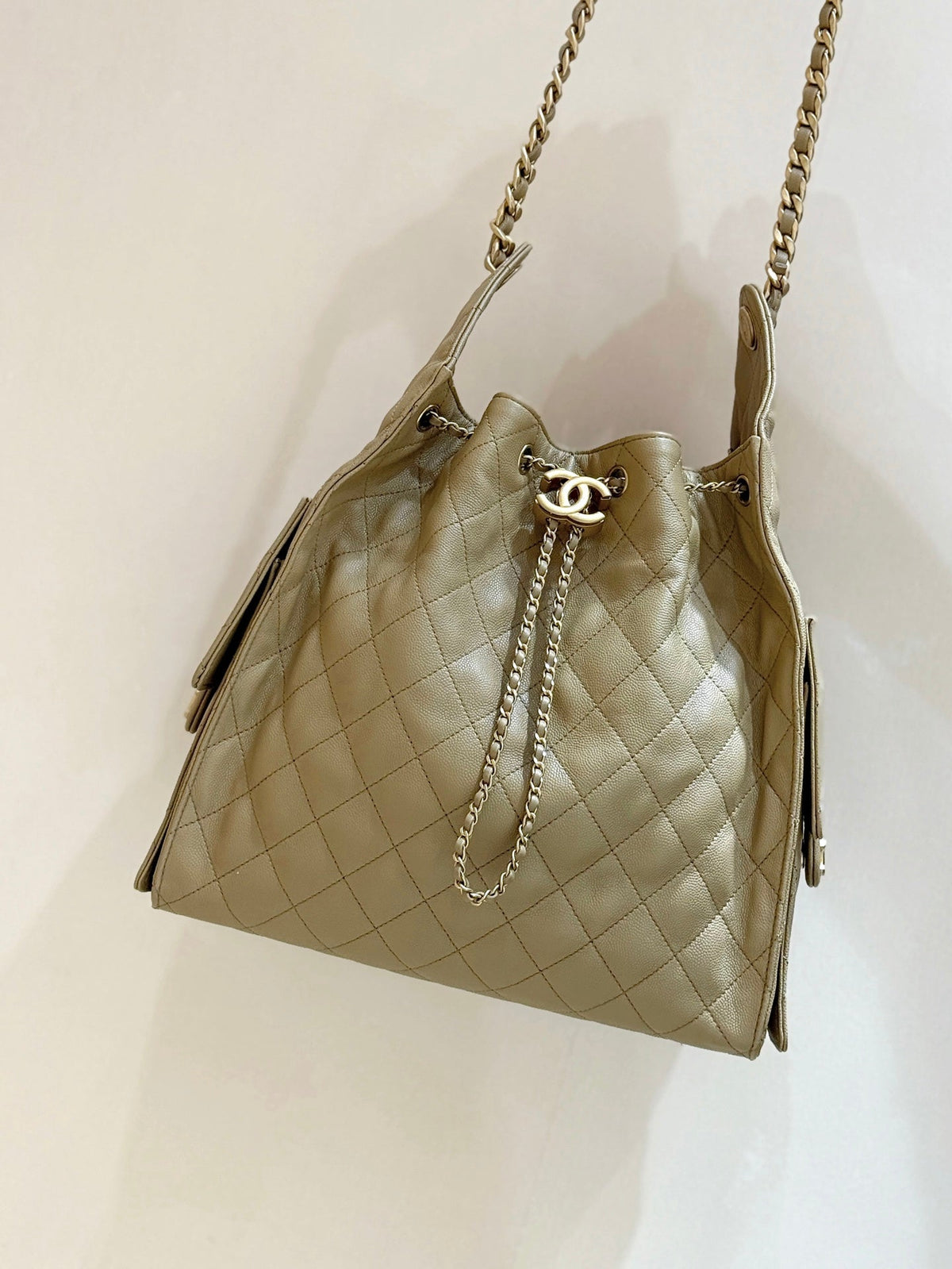 CC 25C Hobo Bag Large 40cm Beige Caviar GHW 290179