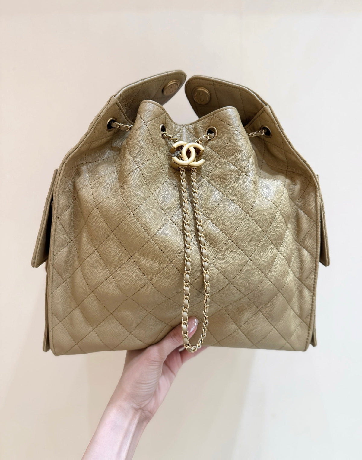 CC 25C Hobo Bag Large 40cm Beige Caviar GHW 290179