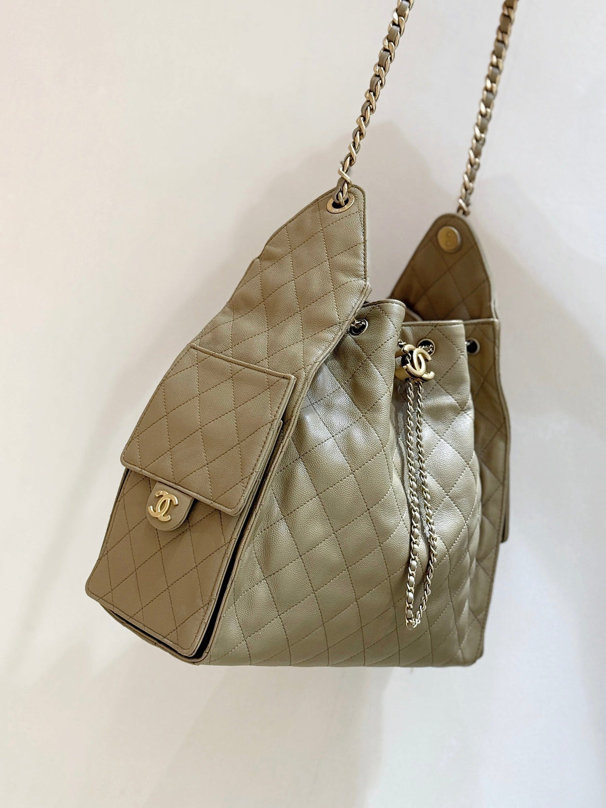 CC 25C Hobo Bag Large 40cm Beige Caviar GHW 290179