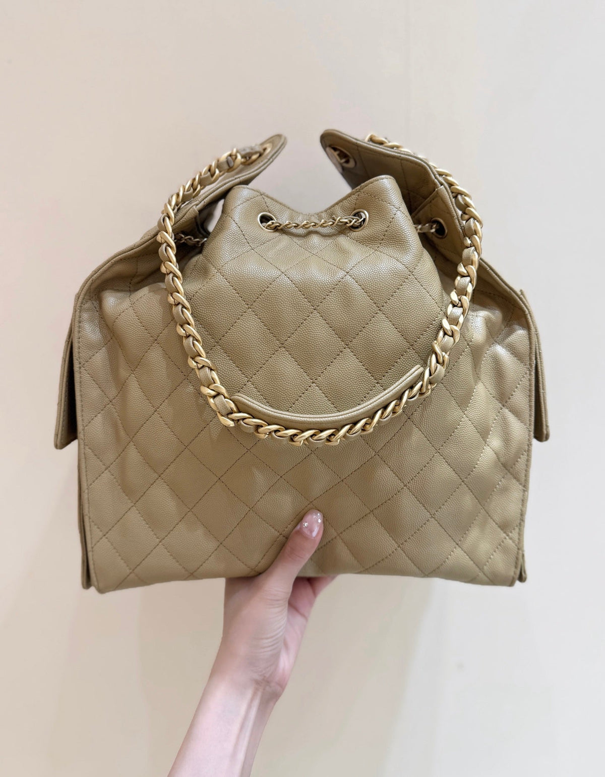 CC 25C Hobo Bag Large 40cm Beige Caviar GHW 290179