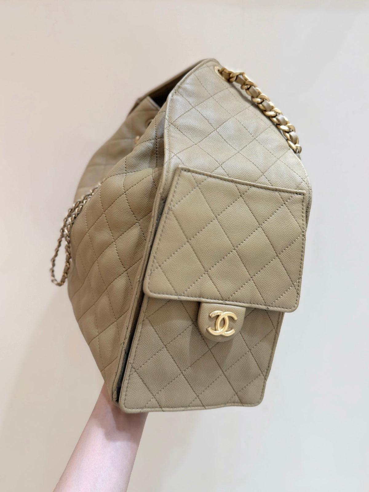 CC 25C Hobo Bag Large 40cm Beige Caviar GHW 290179