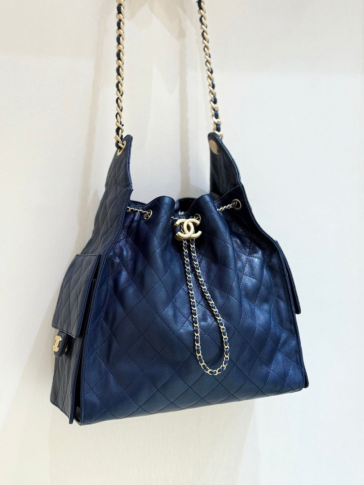 CC 25C Hobo Bag Large 40cm Navy Blue Caviar GHW 290184