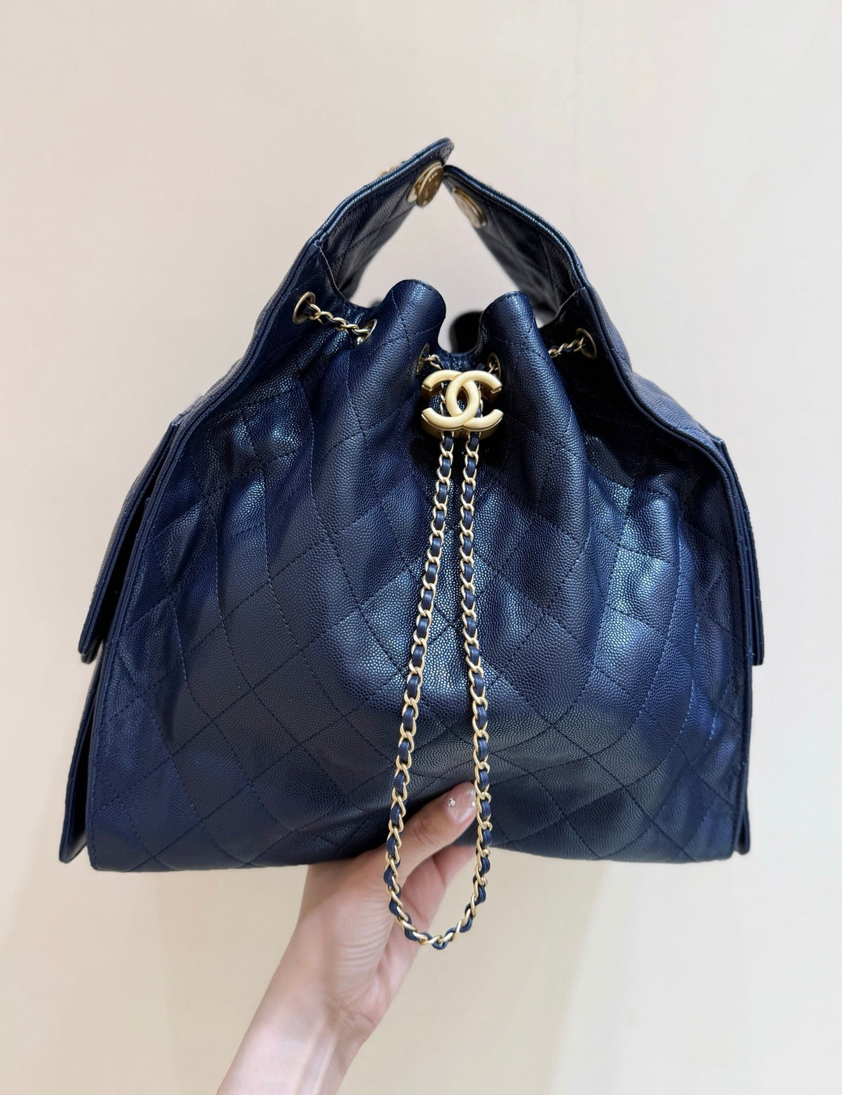 CC 25C Hobo Bag Large 40cm Navy Blue Caviar GHW 290184