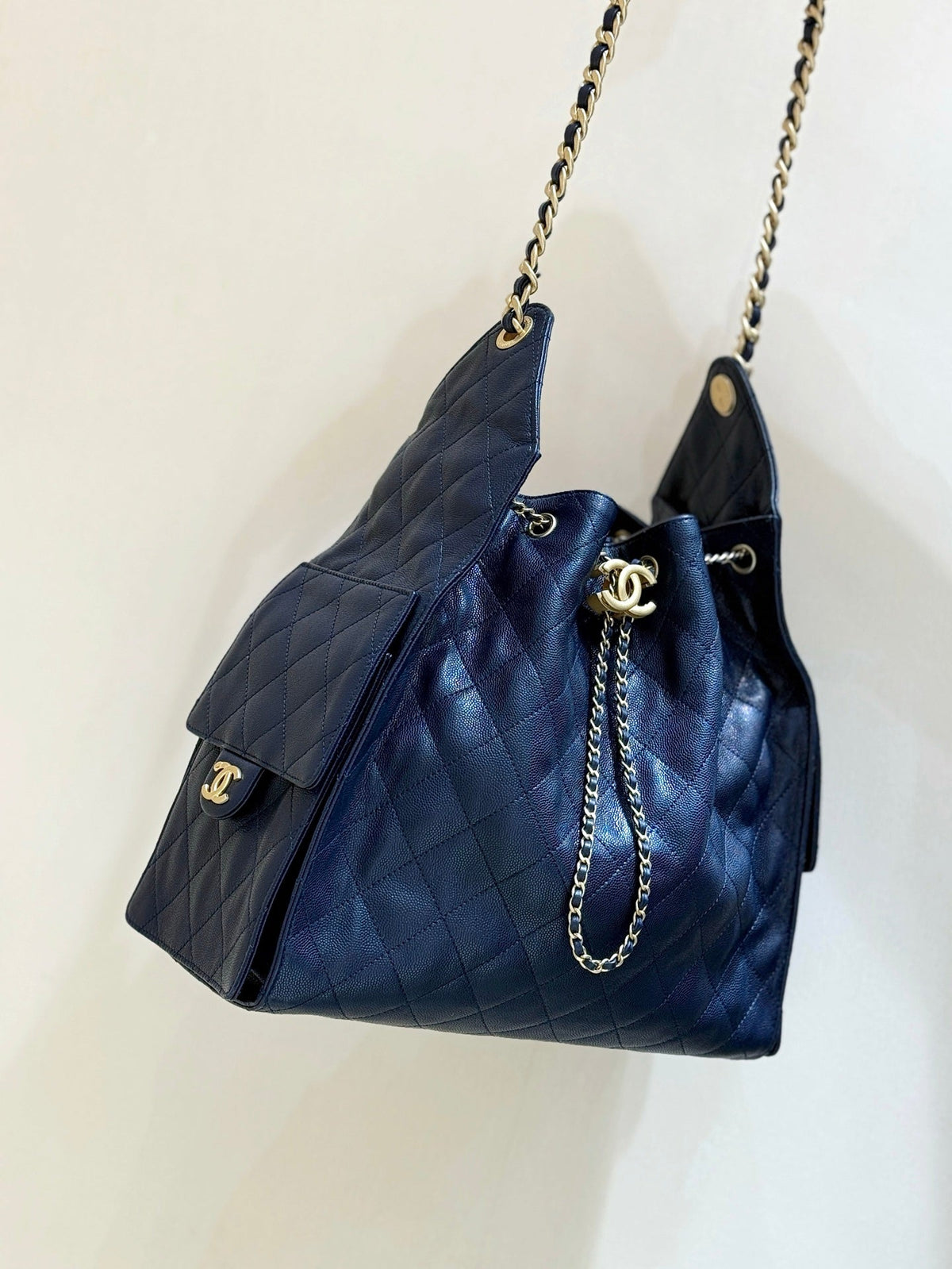 CC 25C Hobo Bag Large 40cm Navy Blue Caviar GHW 290184