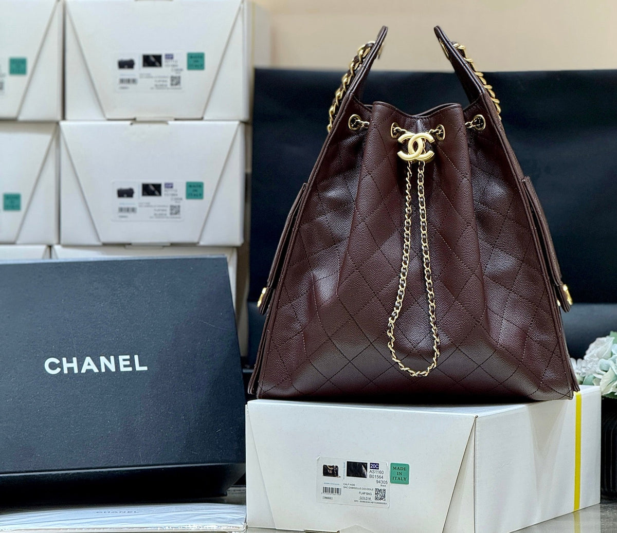 CC 25C Hobo Bag Large 40cm Coffee Caviar GHW 290189
