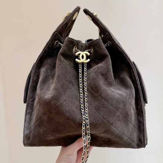 CC 25C Hobo Bag Large 40cm Coffee Suede GHW 290170
