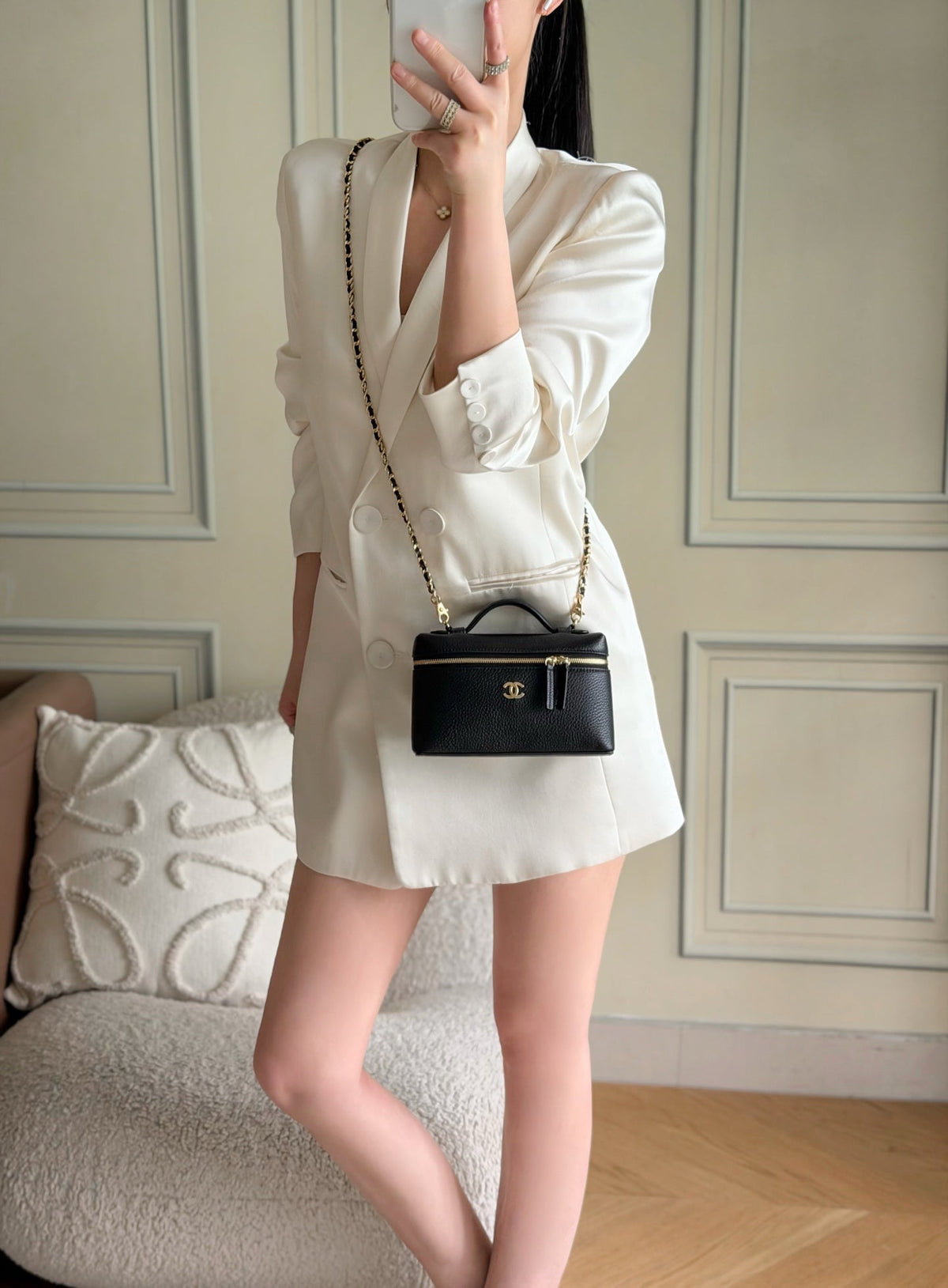 CC 26s Vanity Bag 19.5cm Black Cowhide