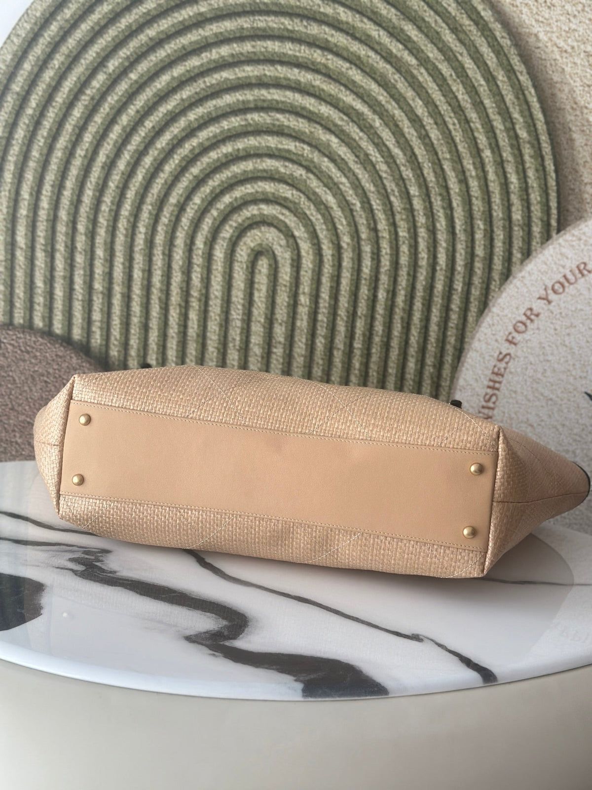 CC Maxi Hobo Bag 43cm Beige Straw Leather