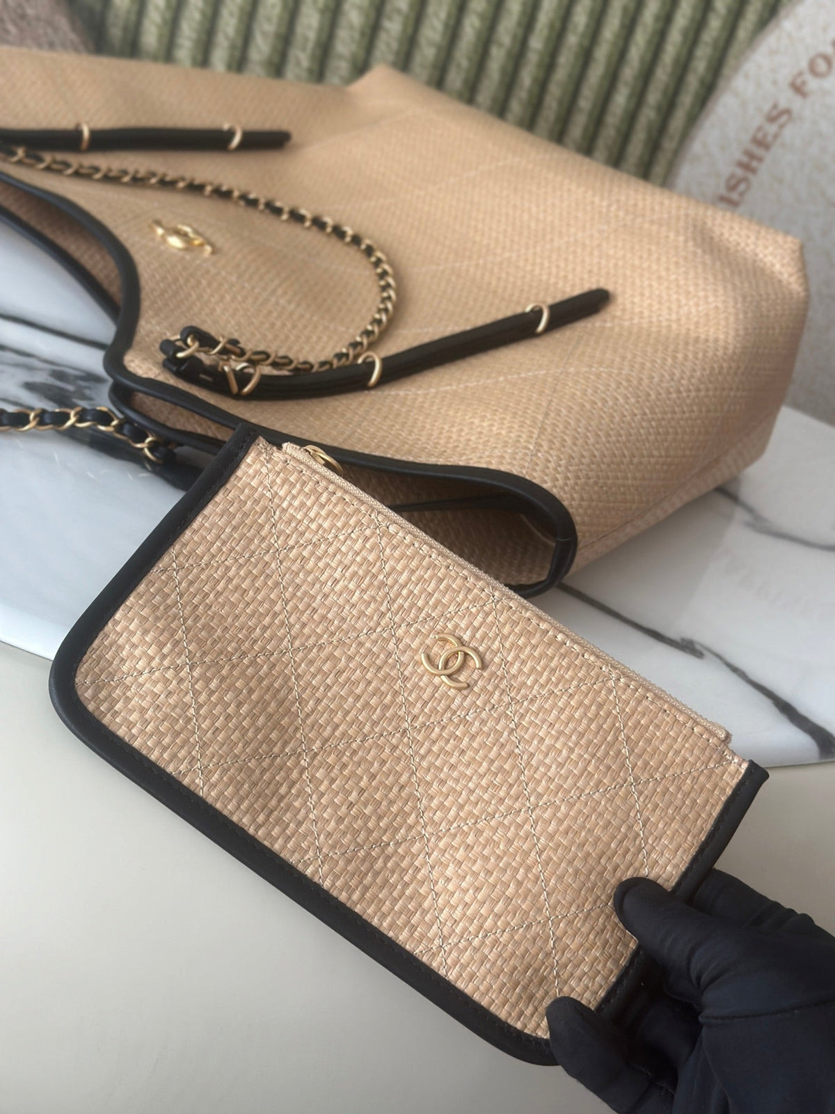 CC Maxi Hobo Bag 43cm Beige Straw Leather