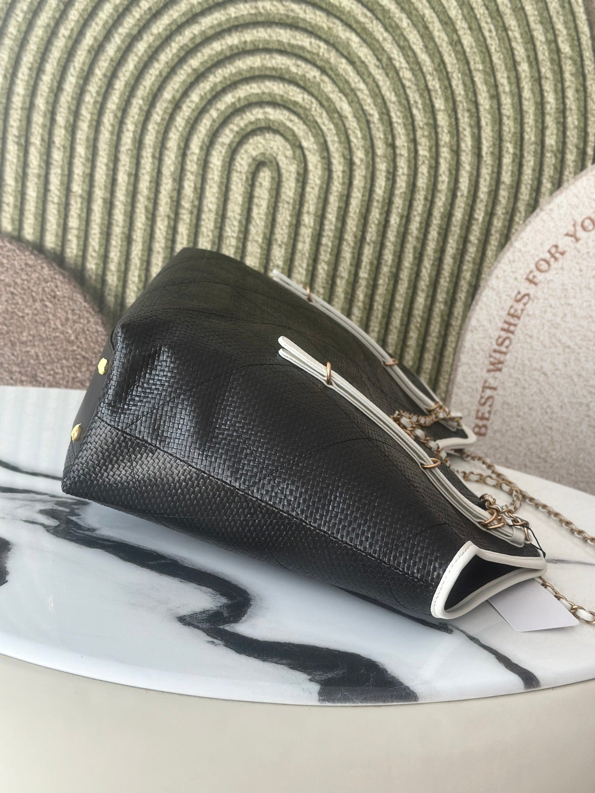 CC Maxi Hobo Bag 43cm Black Straw Leather