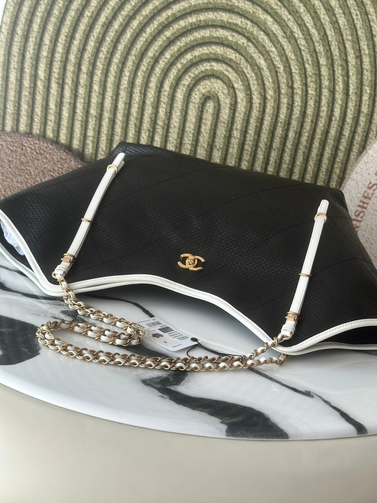 CC Maxi Hobo Bag 43cm Black Straw Leather