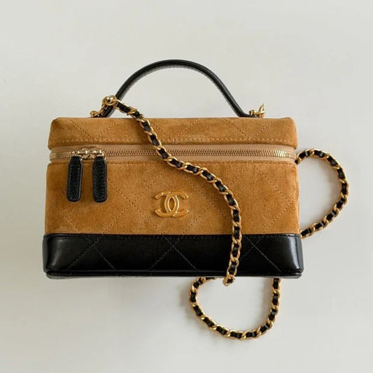 Chanel 2026 Vanity Bag 19.5cm Beige mix Black Suede Leather