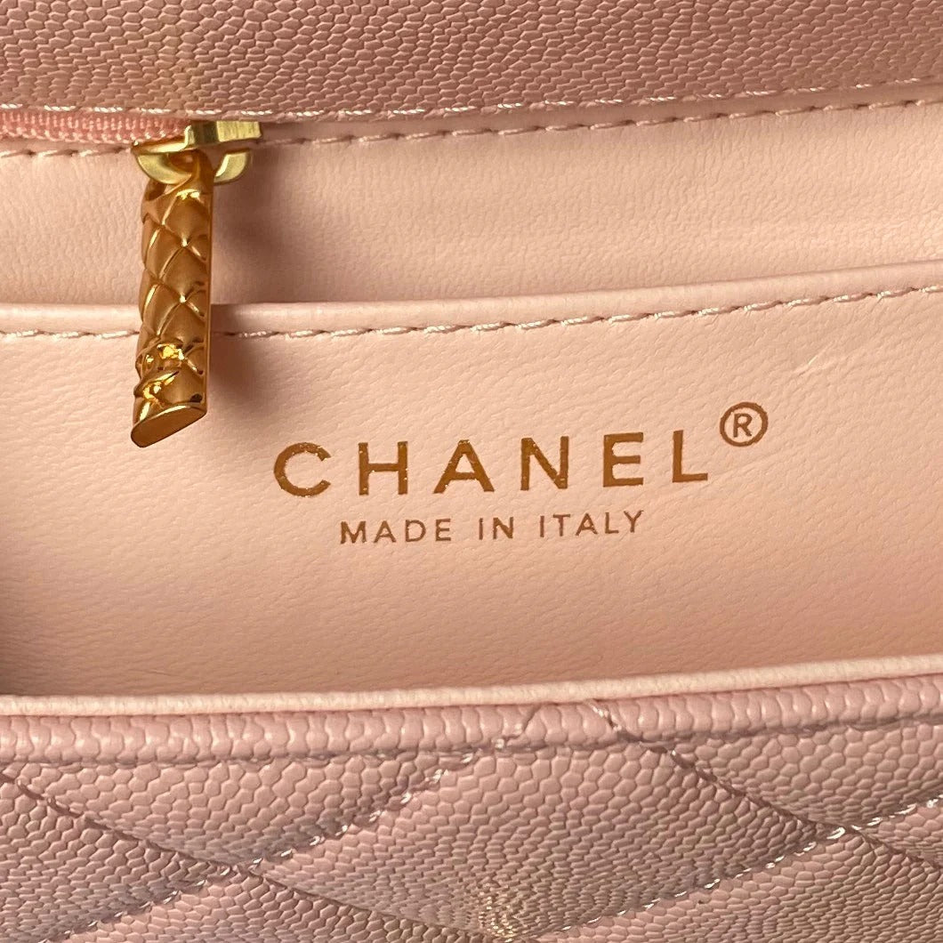 CC  25S FLAP BAG 18 CM IN LIGHT PINK GRAINED LAMBSKIN WITH TOP HANDLE