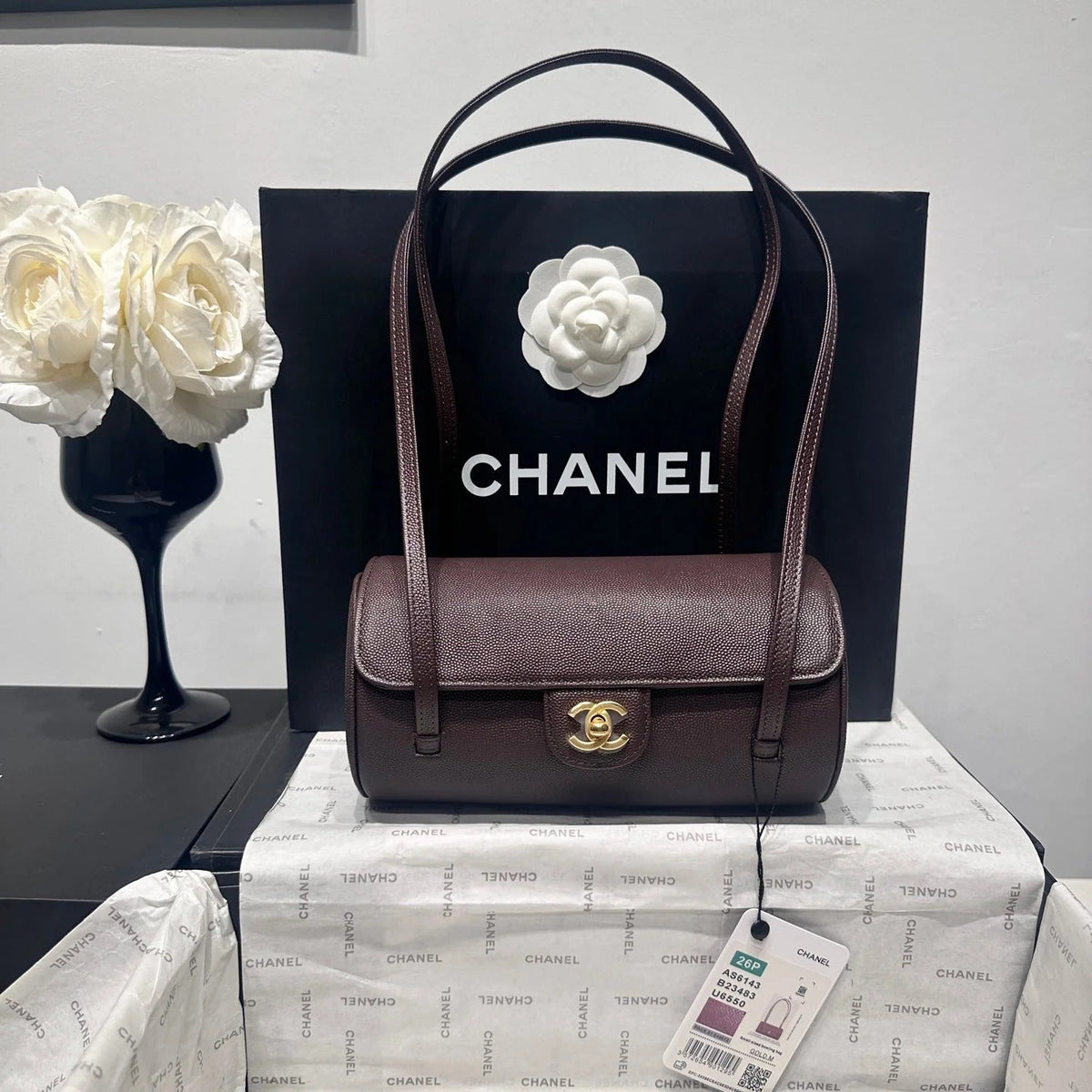 Chanel 2026 Bowling Ball Cylinder Bag 20cm Caviar Leather