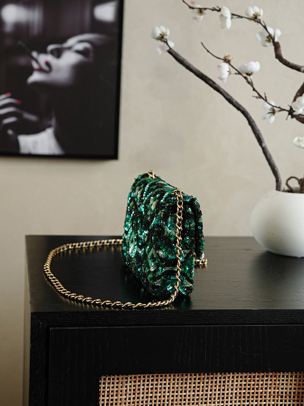 Chanel 2026 Flap Bag 20cm Green Mix Colors Sequin Leather