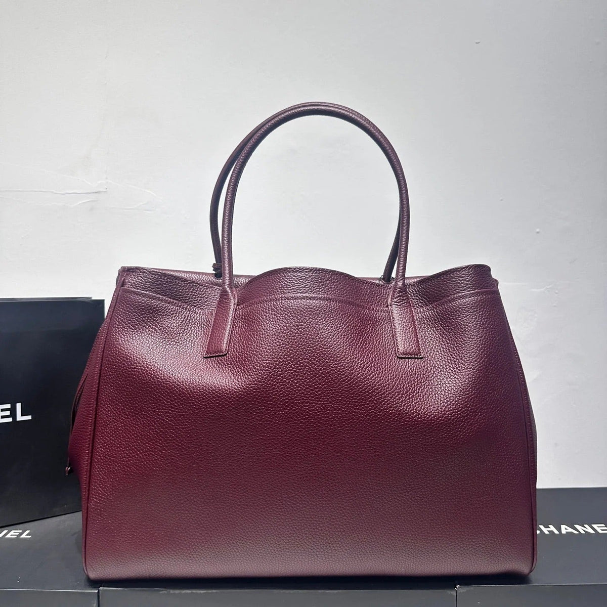 Chanel 2026 Large Shopping Bag 43cm Burgundy Grained Calfskin 363704