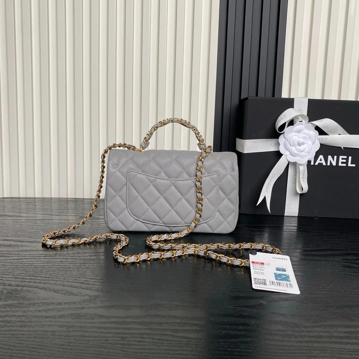 CHANEL 25S FLAP BAG 19 IN CHARCOAL GRAY CALFSKIN GOLD HARDWARE