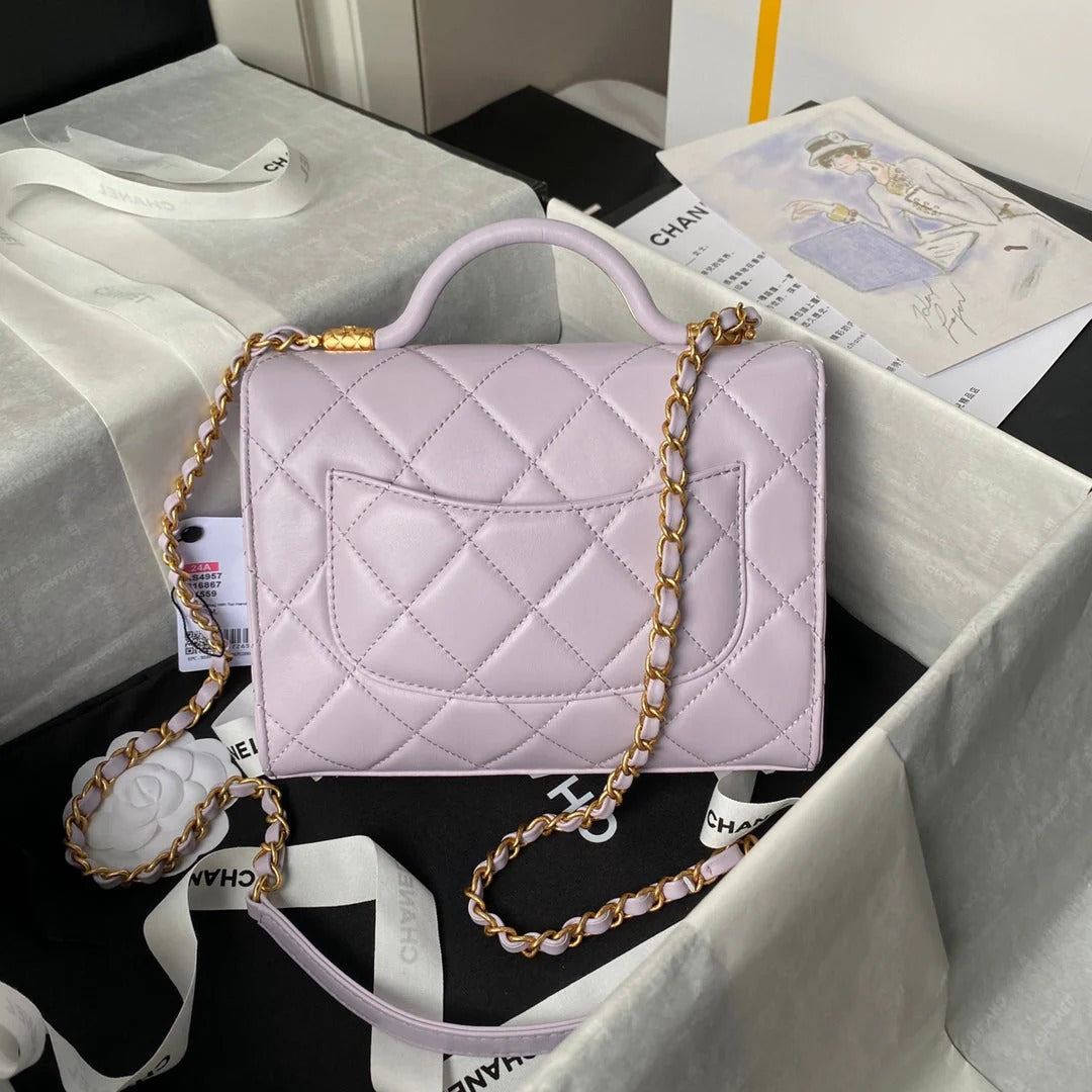 CC  25S FLAP BAG 21 CM IN LIGHT PURPLE LAMBSKIN WITH TOP HANDLE